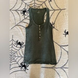 Women's Sleeveless Aerie Button Tank Top - Dark Green Wash